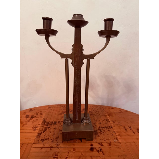 Brass Dutch Amsterdam School Arts and Crafts 1910 Pair of Brass Candleholders For Sale - Image 8 of 15