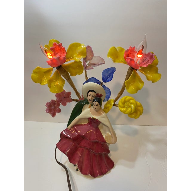 Mid-Century Modern Vintage 1950s Tv Lamp Courting Couple Floral Light MCM Kitsch 12” Working For Sale - Image 3 of 12