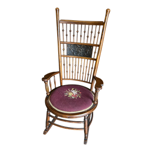 Late 19th Century Victorian Stick and Ball Rocker With Needlepoint Seat