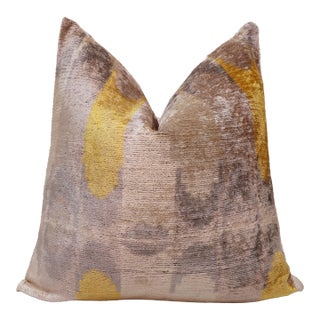 Taupe & Gold Silk Velvet Pillow 20x20 | Handmade Organic Modern Accent Cushion For Sale
