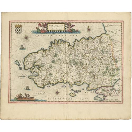 Antique Blaeu Map of Brittany, Upper and Lower Brittany, 1642 For Sale - Image 3 of 12