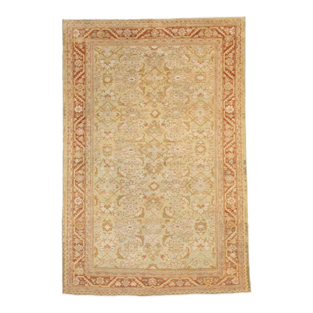 Antique Persian Sultanabad Wool 4x7 Tan, Ivory, Rust & Olive Handmade Area Rug #1142543 For Sale