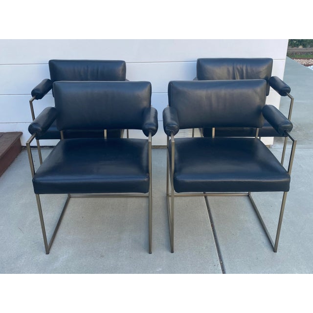 Set of 4-Milo Baughman Leather and Bronze Dining Chairs for Thayer Coggin For Sale - Image 11 of 12