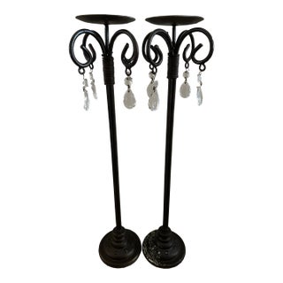 Vintage Late 20th Century Tall Metal Candle Holders- Set of 2 For Sale