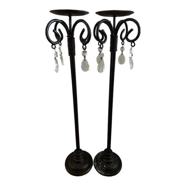 Vintage Late 20th Century Tall Metal Candle Holders- Set of 2 For Sale
