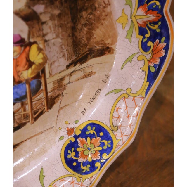 19th Century French Desvres Faience Platter With Tavern Scene Signed Teniers For Sale - Image 9 of 12