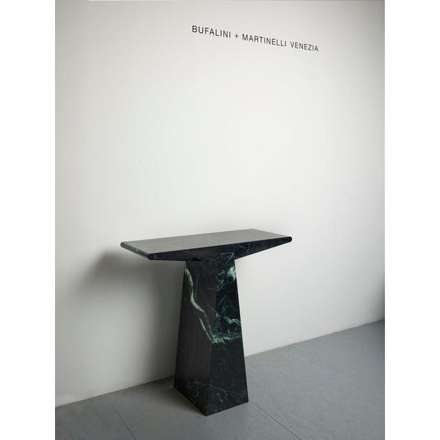 Alcm console in verde alpi marble by bufalini design dimensions: d 78 x w 30 x h 75 cm. Materials: verde alpi marble.