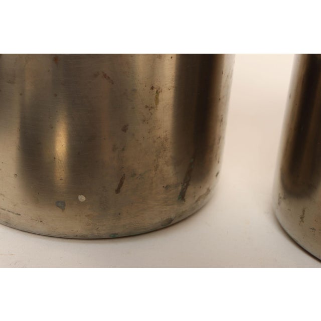 Set of Four Vintage Portuguese Metal and Teak Lidded Graduated Nesting Canisters / Jars by Tagus For Sale - Image 12 of 18