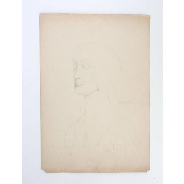 English Vintage 1914 Drawing of Sculpture Bust For Sale - Image 3 of 4