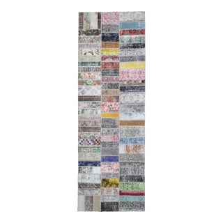 Vintage Colorful Patchwork Turkish Runner Rug - Handwoven Boho Hallway Carpet For Sale