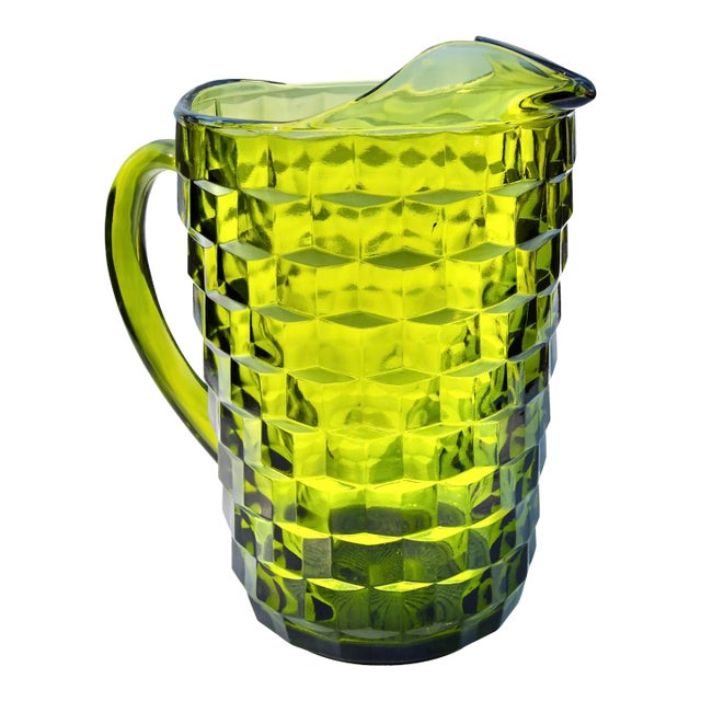 Antique Diamond-Textured Green Glass Pitcher For Sale