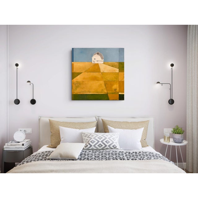 Textile Golden Fields by Justin Wheatley | Acrylic on Canvas White Barn With Gold Fields For Sale - Image 7 of 12