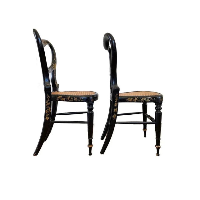 Early 19th Century Ebonized & Gold Leaf Painted Regency Chairs- a Pair For Sale - Image 4 of 8