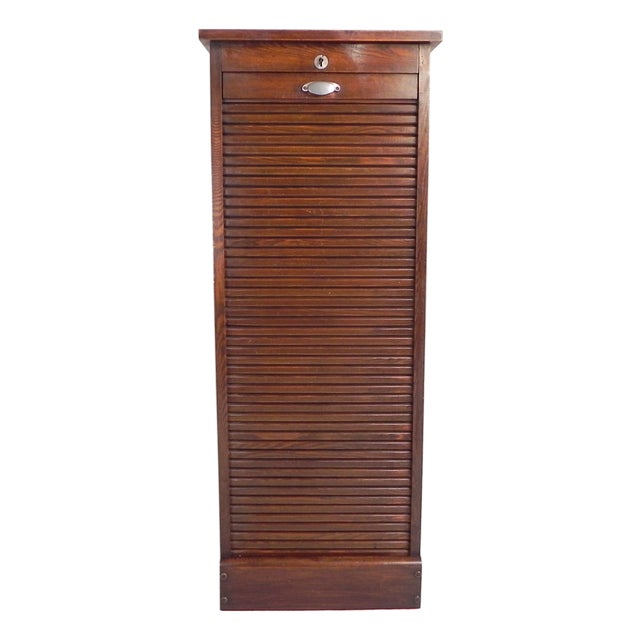Oak Roller Shutter Cabinet with Shutter, 1930s For Sale