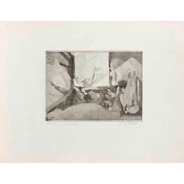 Etching and drypoint on paper. Hand signed in pencil lower right. A beautiful, full margins proof of the 2nd state, aside...