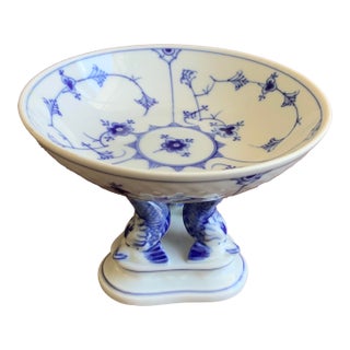 1960s Bing & Grondahl Traditional Blue Candy Bowl on a Dolphin Foot For Sale