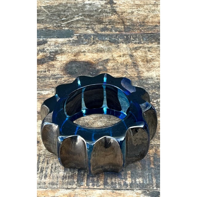 Glass Vintage Blue Sculptural Art Glass Gear Sculpture For Sale - Image 7 of 12