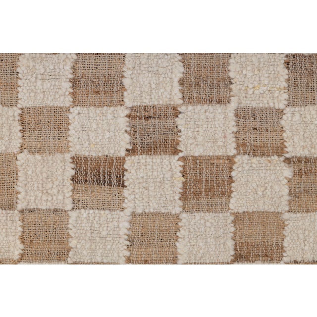 2.6x6Ft. Checkered Natural Wool Jute Ivory Hand Woven Premium Quality Rug For Sale - Image 4 of 13