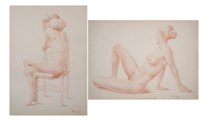 Barrera, Female Life Studies, Pencil Drawings, 1970, Framed, Set of 2