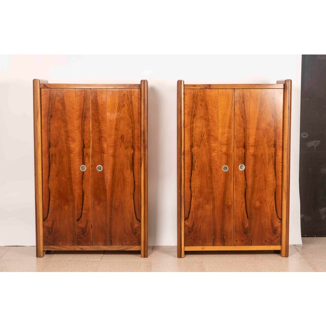 Tall Italian Sideboards in Walnut Veneer, 1980, Set of 2 For Sale - Image 12 of 16