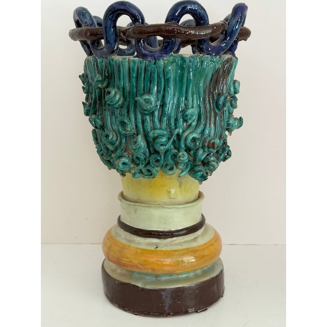 Rare Pair of Cantagalli Florence Renaissance Revival Majolica Figural Head Vases, Italy, Late 19th Century For Sale In Chicago - Image 6 of 12