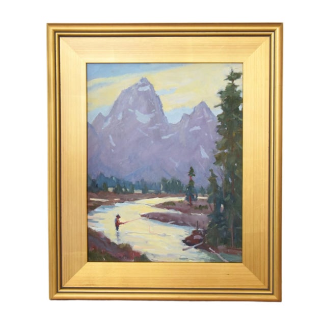 Late 20th Century Silvio Silvestri, Listed Artist (1948-2018) Yosemite Valley California Fly-Fishing Landscape Painting W/ Ornate Antiqued Gold Frame For Sale - Image 5 of 10