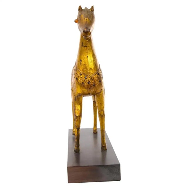 Figurative Hand Carved Gilt Gold / Wood Base Decorative Horse Sculpture For Sale - Image 3 of 13