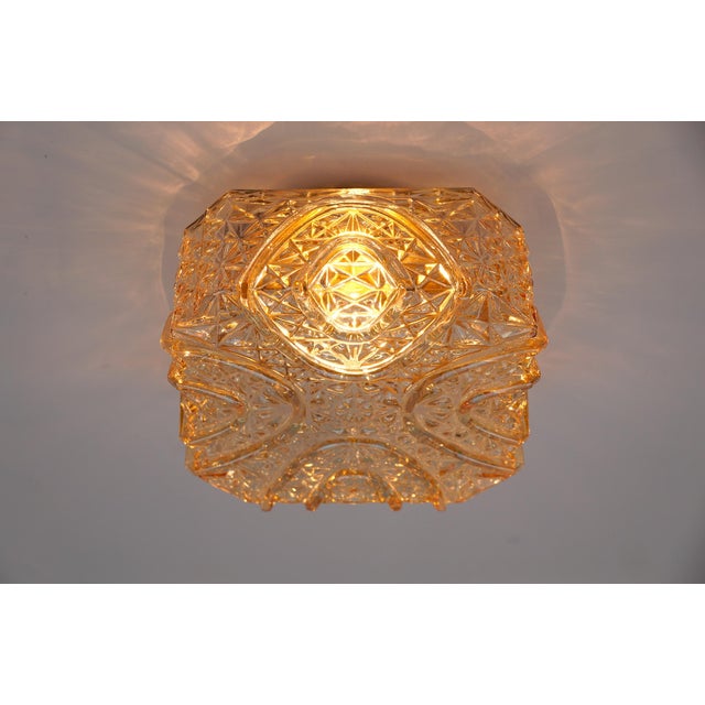 Square 3D Amber Glass Flush Mount Lamp by Limburg, Germany, 1960s For Sale - Image 6 of 12