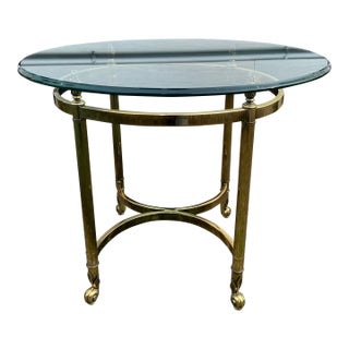 Mid 20th Century Hollywood Regency Brass and Glass Round Side Table - Neoclassical Style For Sale