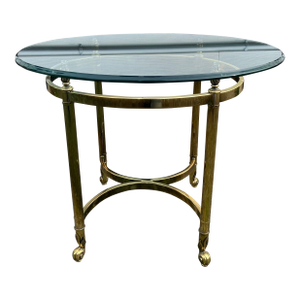 Mid 20th Century Hollywood Regency Brass and Glass Round Side Table - Neoclassical Style