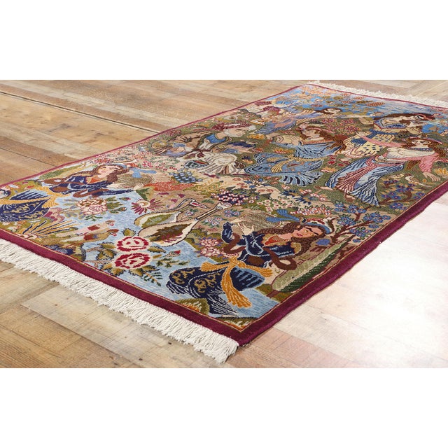 Textile Vintage Persian Mashhad Omar Khayyam Pictorial Rug - 03'10 X 06'09 For Sale - Image 7 of 9