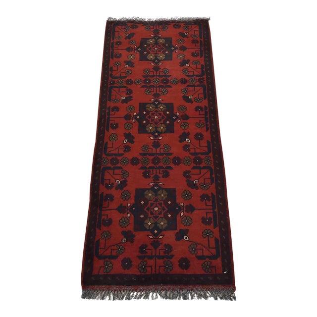 Turkmen Runner 1’11” X 4’10” Red Wool Tribal Hand-Knotted Oriental Rug For Sale