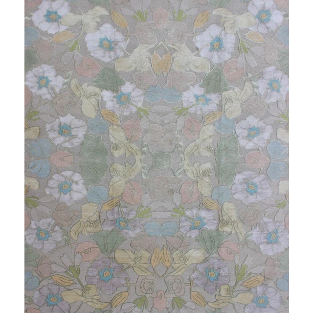 Abstract Modern Nepalese Wool and Silk Rug With Floral Design in Multi Colors For Sale - Image 3 of 13