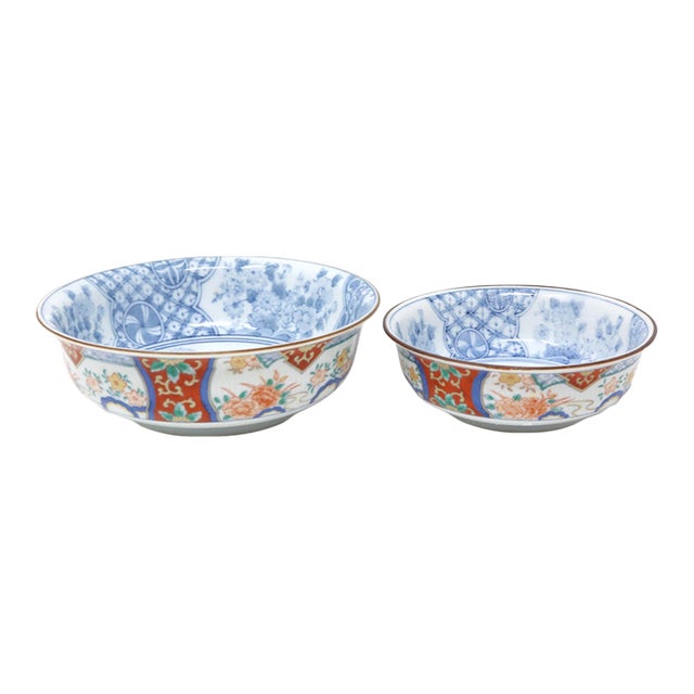 Vintage Japanese Imari-Style Porcelain Bowls — Matched Pair For Sale
