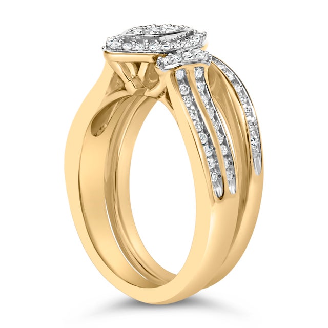 Haus of Brilliance 14K Yellow Gold Plated Sterling Silver 1/2 Cttw Marquise Cluster Diamond Bridal Set - Size 7 For Sale - Image 4 of 6