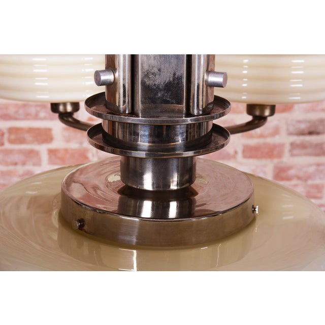 Bauhaus Chandelier in Nickel-Plated Steel and Opaline Glass, Czech, 1920s For Sale - Image 6 of 14