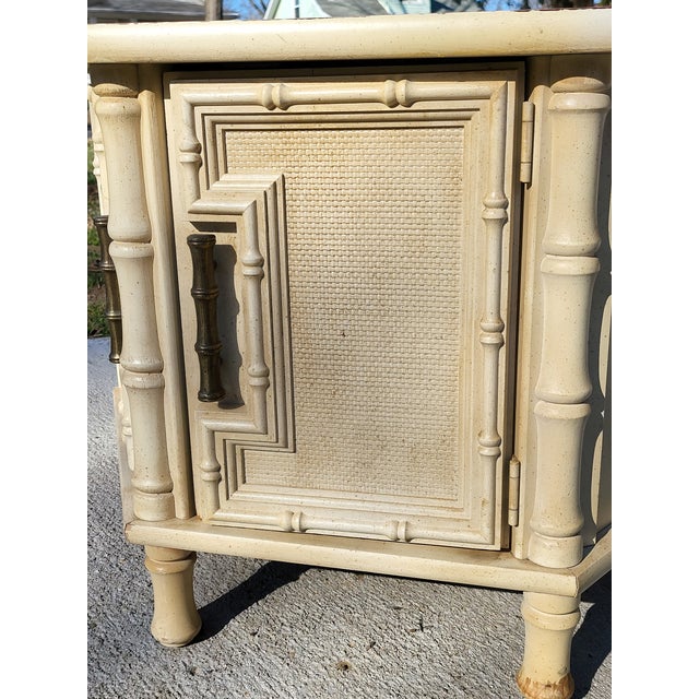 1980s Vintage Boho Chic Faux Bamboo Mersman Side Table For Sale - Image 10 of 12