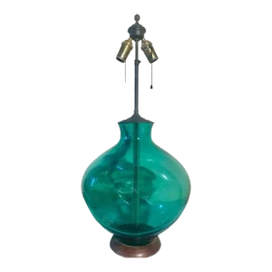 Winslow Anderson for Blenko "Pinched" Turquoise Art Glass Table Lamp, 1950s Unmarked