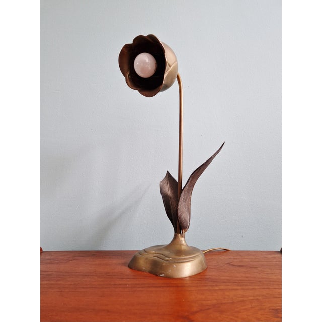 Hollywood Regency Floral Table Lamp in Bronze and Brass, 1970 For Sale - Image 13 of 15