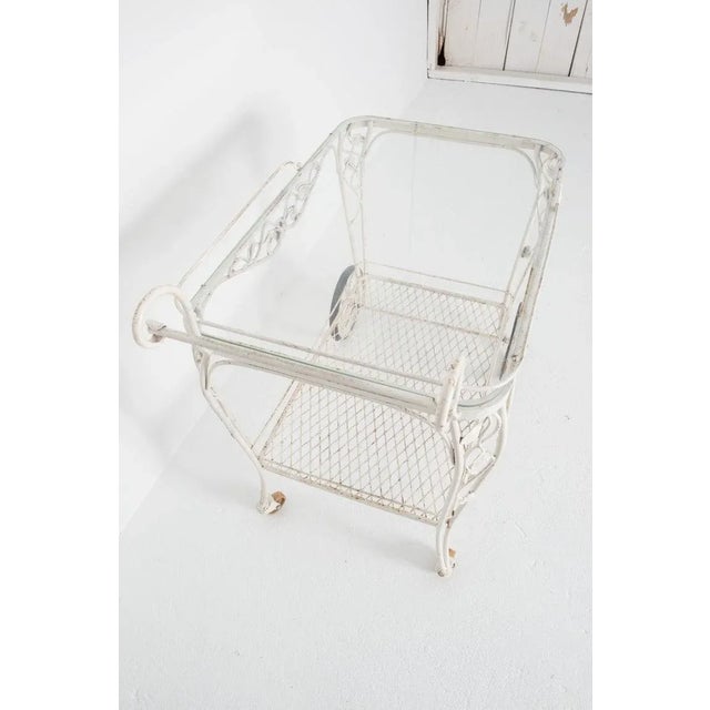 White Vintage Woodard Chantilly Rose White Wrought Iron Tea or Bar Cart For Sale - Image 8 of 13