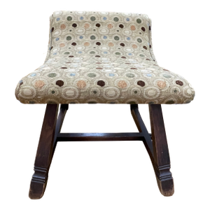 Antique Farmhouse Mission Footstool With Needlepoint Fabric