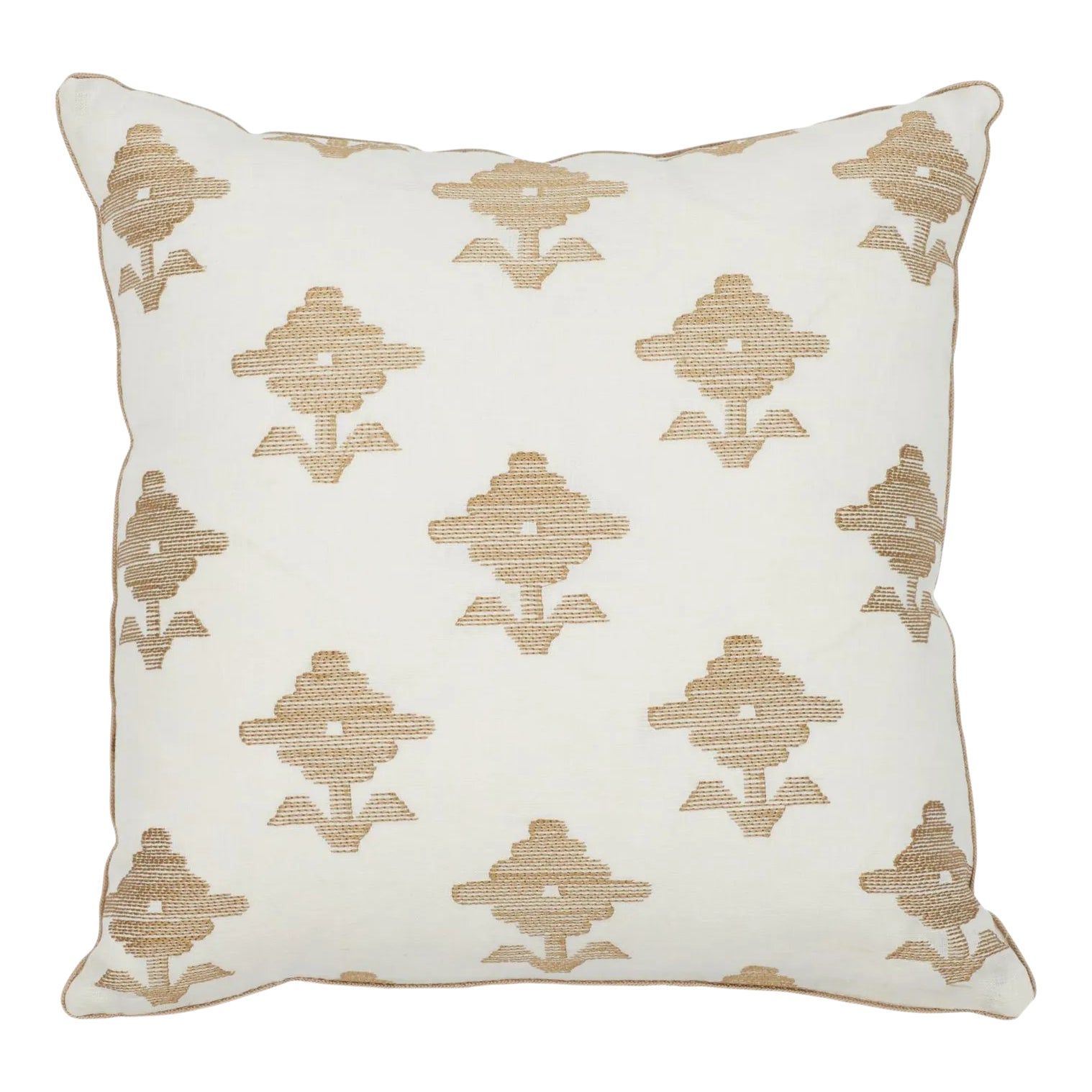 Schumacher Rubia Embroidery 18" Pillow in Ivory | Chairish