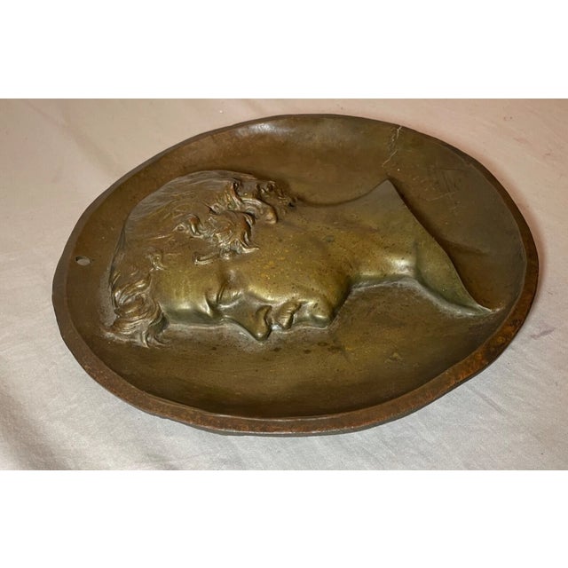 Bronze High Quality Antique Signed Thick Bronze Relief Portrait Wall Plaque Medallion For Sale - Image 8 of 11