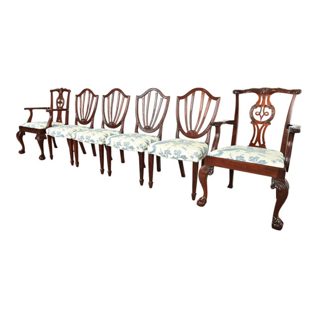 Baker Furniture Historic Charleston Carved Mahogany Dining Chairs, Set of Six For Sale