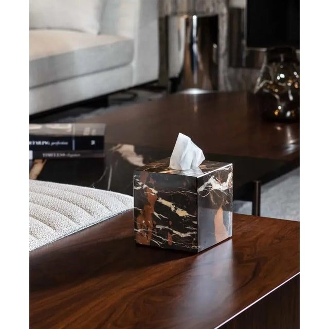 Contemporary Black and Gold Marble Square Tissue Box by Royal Bee Design For Sale - Image 3 of 5