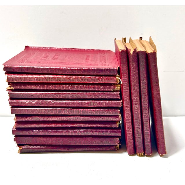 Antique Miniature Red Leather Books "Little Luxart Library" Decorative Set of 15 For Sale - Image 4 of 7