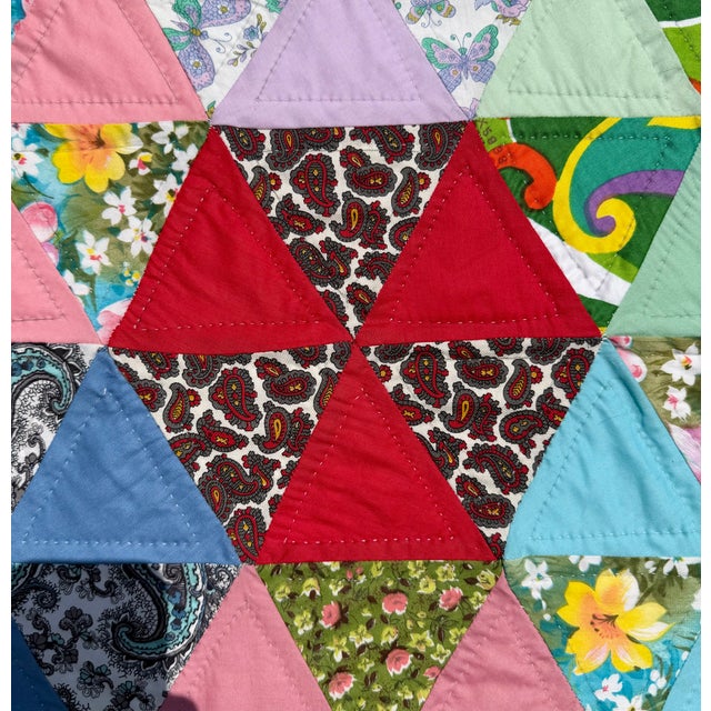 Yellow Quality Hand Stitched Cotton Triangle Feedsack Quilt From Ohio Estate For Sale - Image 8 of 18