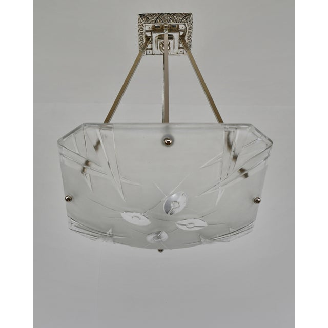 1930s Degue French Art Deco Pendant Light 1930s - Square Shade & Nickeled Bronze For Sale - Image 5 of 12