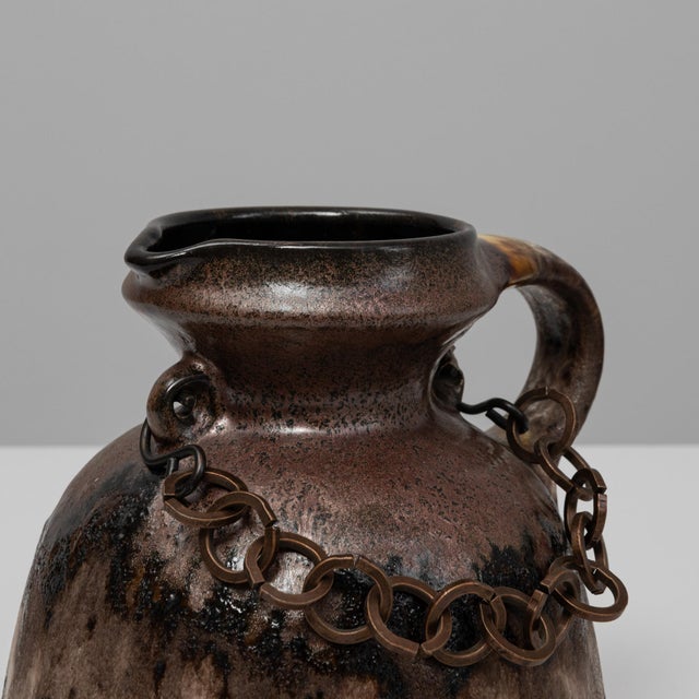 20th Century German Drip Glaze Ceramic Vase With Chain For Sale - Image 12 of 18