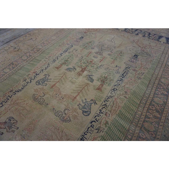 1920s Antique Beige Cypress Trees Animals Panderma Kayseri Turkish Knotted Rug For Sale - Image 10 of 12